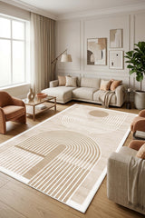 Bohemian Boho Oval Area Rug – Beige in a living room