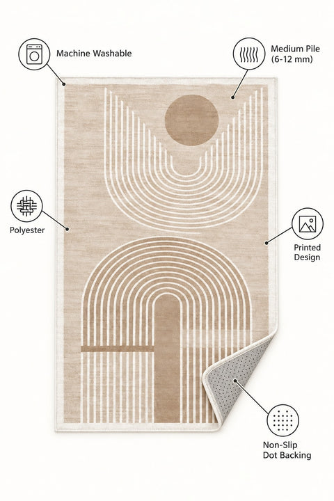 Bohemian Boho Oval Area Rug – Beige – features