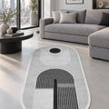 Bohemian Boho Oval Area Rug – Gray in a living room