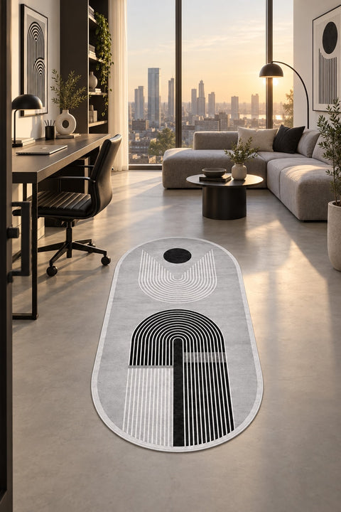 Bohemian Boho Oval Area Rug – Gray in a office