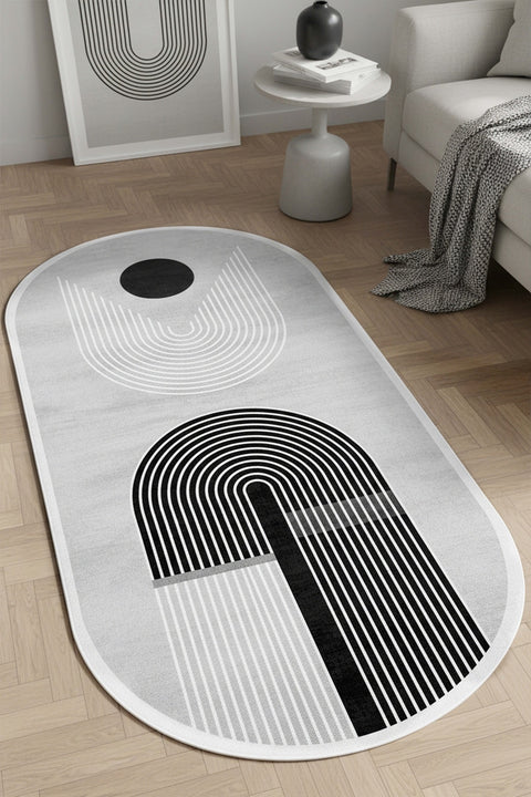 Bohemian Boho Oval Area Rug – Gray in a living room