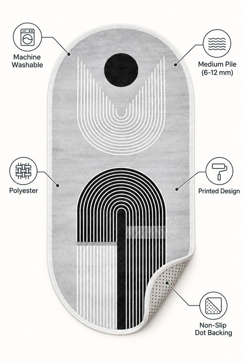 Bohemian Boho Oval Area Rug – Gray – features