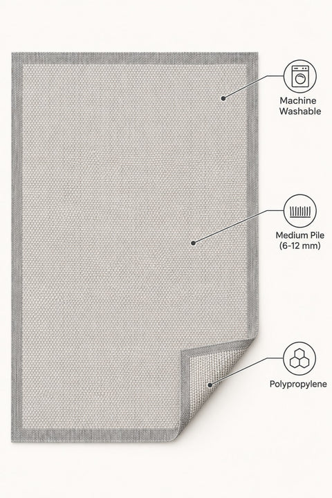 Border Modern Kitchen Rug – Charcoal & Ecru – features