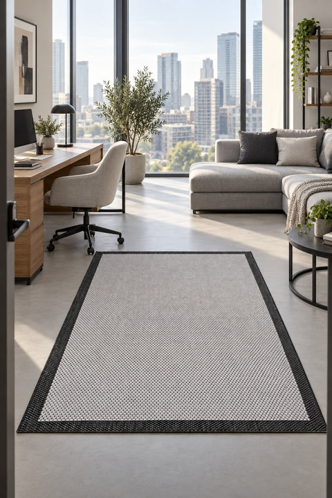 Border Modern Kitchen Rug – Ecru & Black in a office