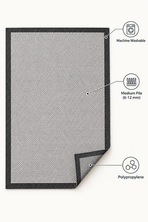 Border Modern Kitchen Rug – Ecru & Black – features