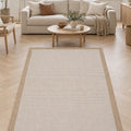Border Modern Kitchen Rug – Ecru & Natural in a living room