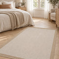 Border Modern Kitchen Rug – Ecru & Natural in a bedroom