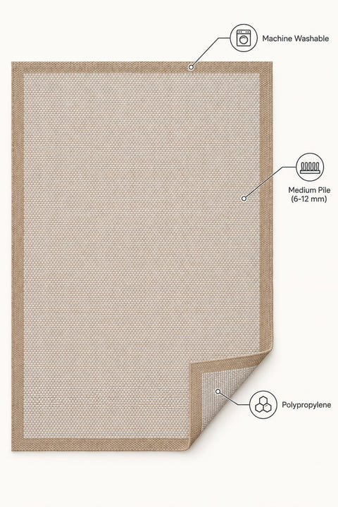 Border Modern Kitchen Rug – Ecru & Natural – features