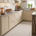 Bordered Modern Kitchen Rug – Beige in a kitchen