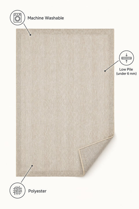 Bordered Modern Kitchen Rug – Beige – features