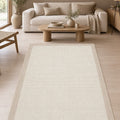 Bordered Modern Kitchen Rug – Beige & Cream in a living room