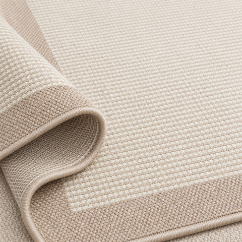 Bordered Modern Kitchen Rug – Beige & Cream – texture close-up