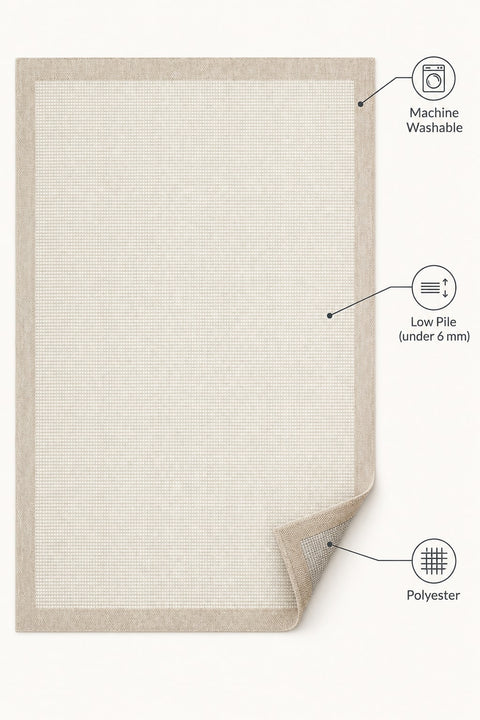 Bordered Modern Kitchen Rug – Beige & Cream – features