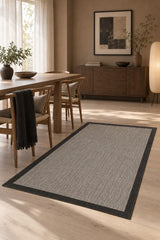 Bordered Modern Kitchen Rug – Black in a dining room