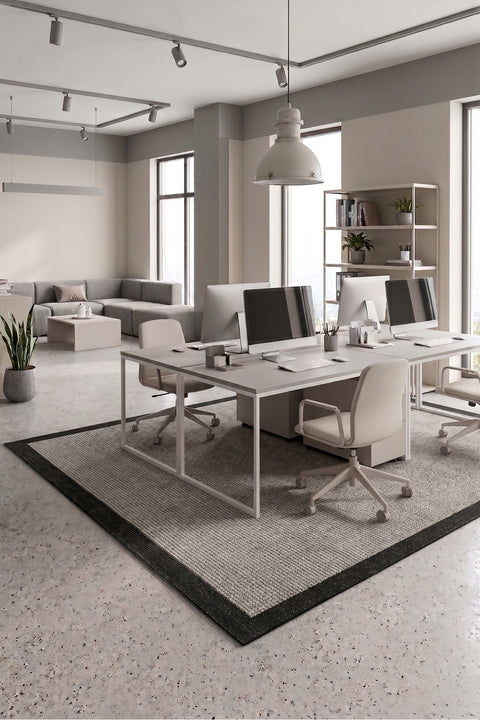 Bordered Modern Kitchen Rug – Black in a office