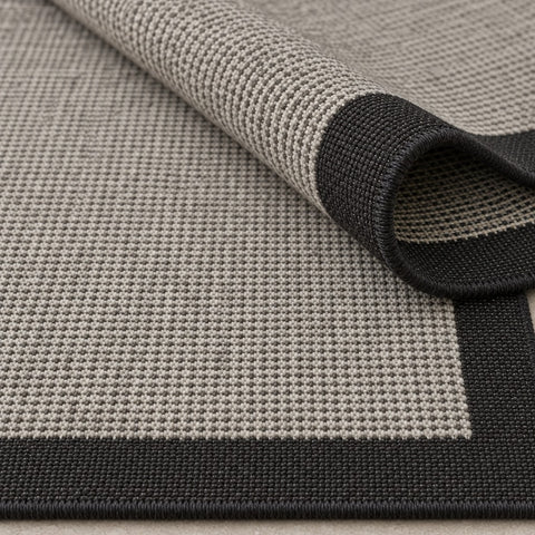 Bordered Modern Kitchen Rug – Black – texture close-up