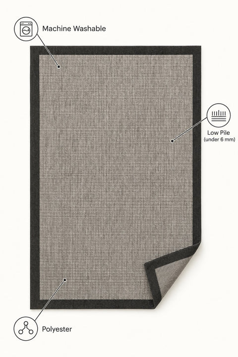 Bordered Modern Kitchen Rug – Black – features