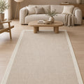 Bordered Modern Kitchen Rug – Cream & Beige in a living room