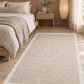 Bordered Modern Kitchen Rug – Cream & Beige in a bedroom