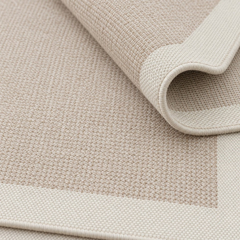 Bordered Modern Kitchen Rug – Cream & Beige – texture close-up