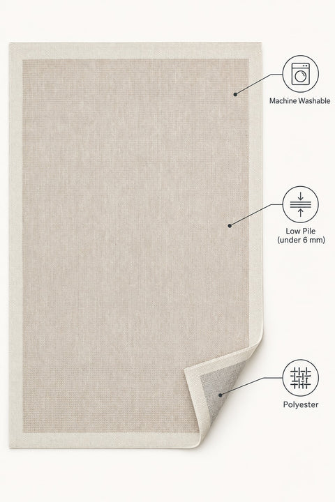 Bordered Modern Kitchen Rug – Cream & Beige – features