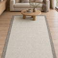 Bordered Modern Kitchen Rug – Cream & Gray in a living room