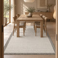 Bordered Modern Kitchen Rug – Cream & Gray in a dining room