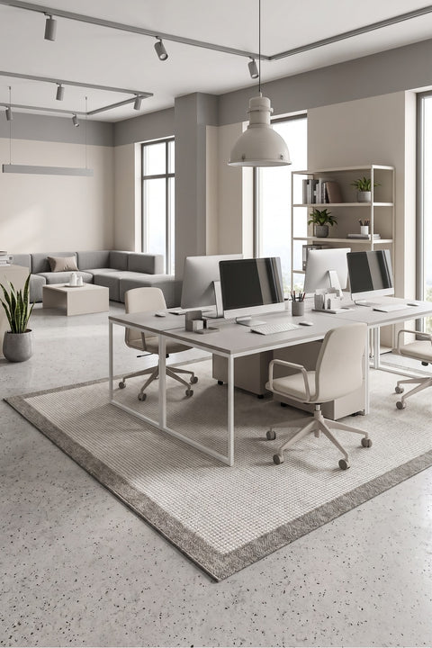 Bordered Modern Kitchen Rug – Cream & Gray in a office