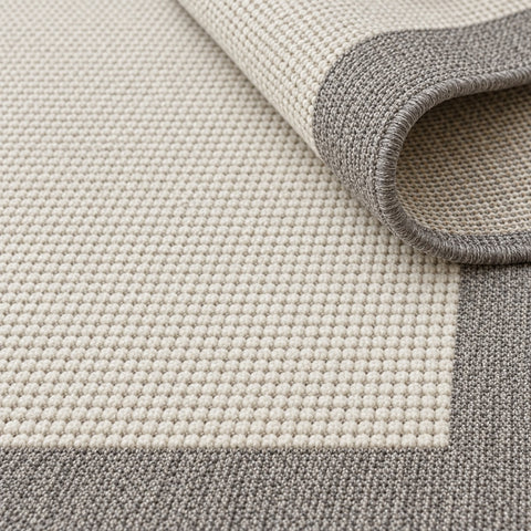 Bordered Modern Kitchen Rug – Cream & Gray – texture close-up