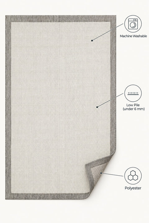 Bordered Modern Kitchen Rug – Cream & Gray – features