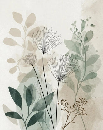 Botanical Line Art Wall Art – Soft Sage and Beige Foliage