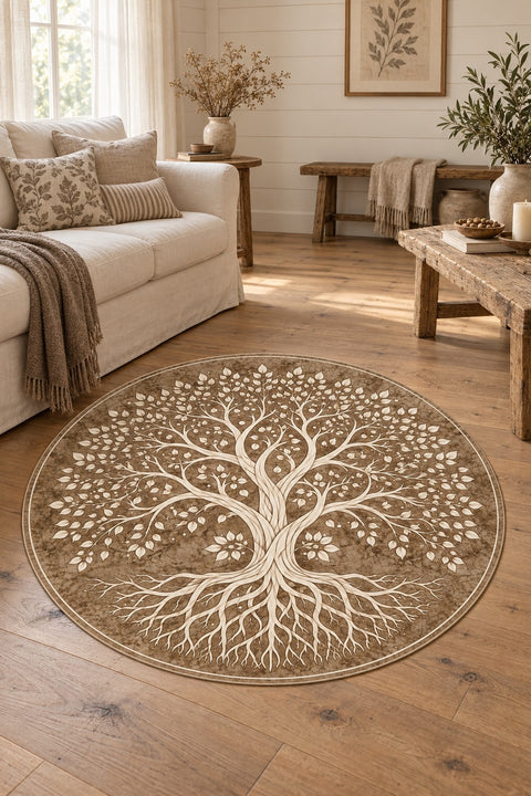 Botanical Marble Geometric Area Rug in a living room