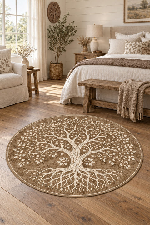 Botanical Marble Geometric Area Rug in a bedroom