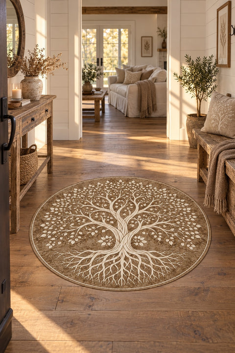Botanical Marble Geometric Area Rug in a hallway