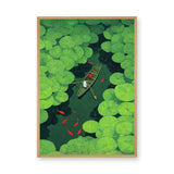 Botanical Modern Wall Art – Koi Pond Lily Pad Boat Illustration