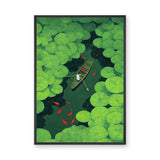 Botanical Modern Wall Art – Koi Pond Lily Pad Boat Illustration