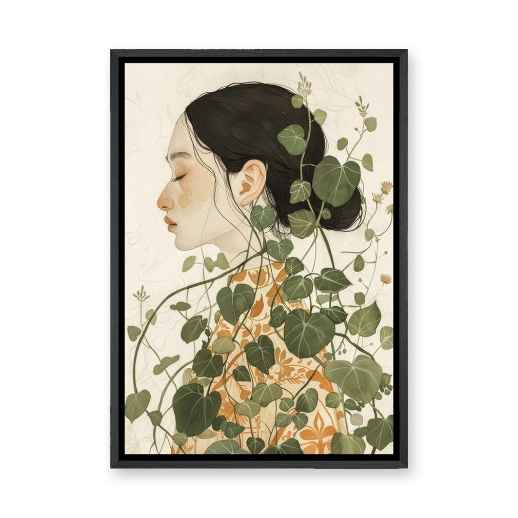 Botanical Portrait Modern Boho Wall Art – Woman with Green Vines