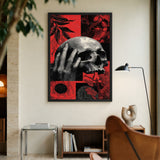 Botanical Skull Vintage Wall Art – Red Engraved Hand Collage