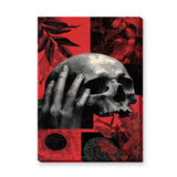 Botanical Skull Vintage Wall Art – Red Engraved Hand Collage