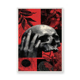 Botanical Skull Vintage Wall Art – Red Engraved Hand Collage