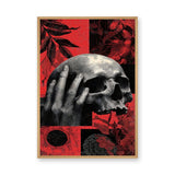 Botanical Skull Vintage Wall Art – Red Engraved Hand Collage