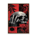 Botanical Skull Vintage Wall Art – Red Engraved Hand Collage