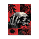 Botanical Skull Vintage Wall Art – Red Engraved Hand Collage