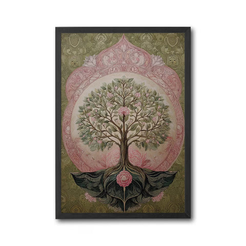 Botanical Tree of Life Wall Décor Poster, Heritage Floral Boho Fine Print, Nature Inspired Garden Decor for Elegant Homes