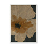 Botanical Vintage Line-Art Wall Art – Large Beige Flower on Dark Background