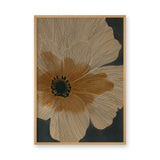 Botanical Vintage Line-Art Wall Art – Large Beige Flower on Dark Background
