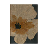 Botanical Vintage Line-Art Wall Art – Large Beige Flower on Dark Background