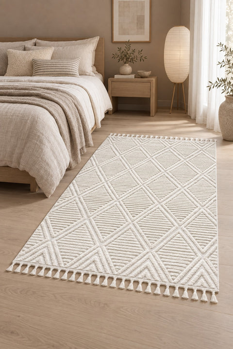 Boucle Modern Area Rug in a bedroom