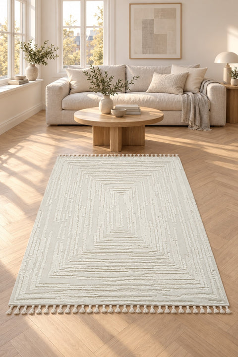Boucle Modern Area Rug – Beige 11 in a living room