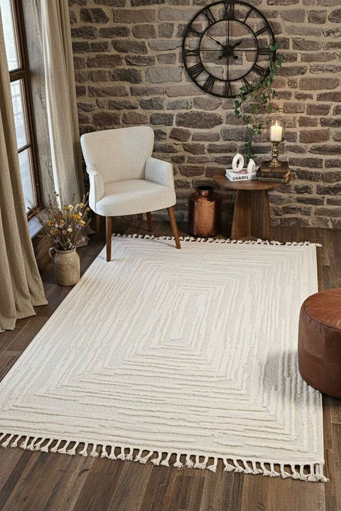 Boucle Modern Area Rug – Beige 11 in a living room